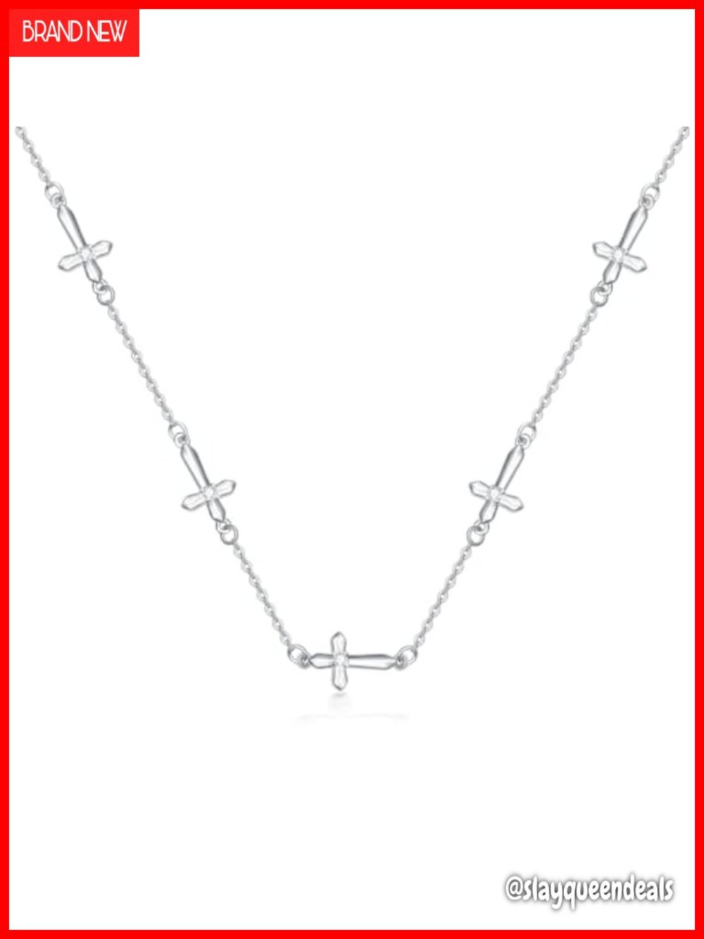 Sterling Silver Cross Station Necklace 18in with 2in Extender